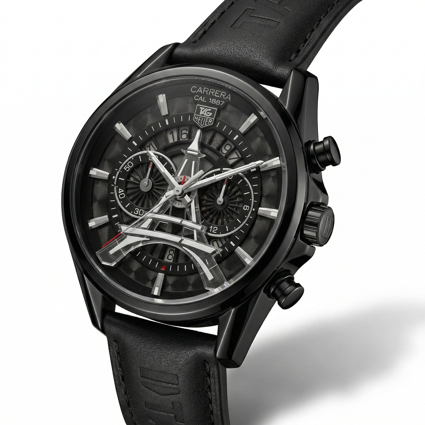 TAG Heuer Carrera Eiffel Tower Edition Black Case Black Leather Strap Chronograph