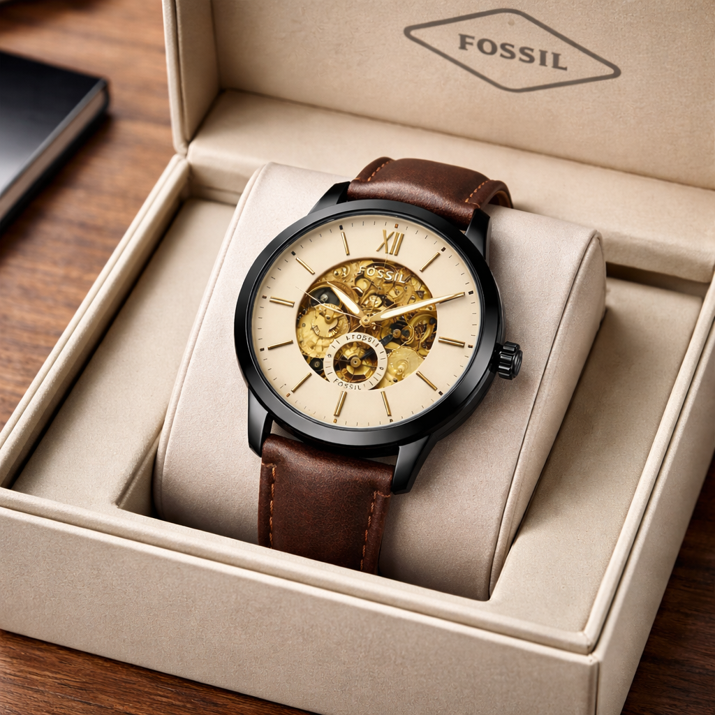 Fossil Skeleton Classic Cream Dial – Brown Leather Strap