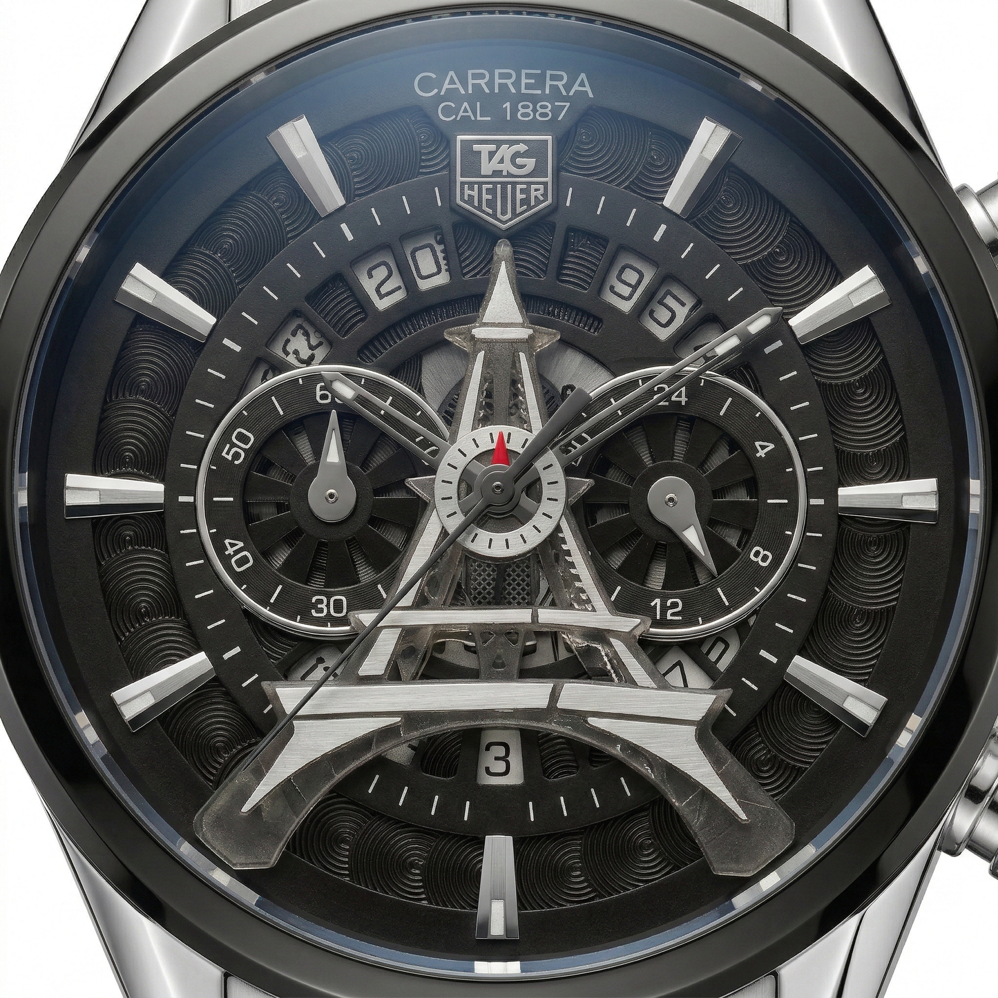 TAG Heuer Carrera Eiffel Tower Edition Black Case Black Leather Strap Chronograph