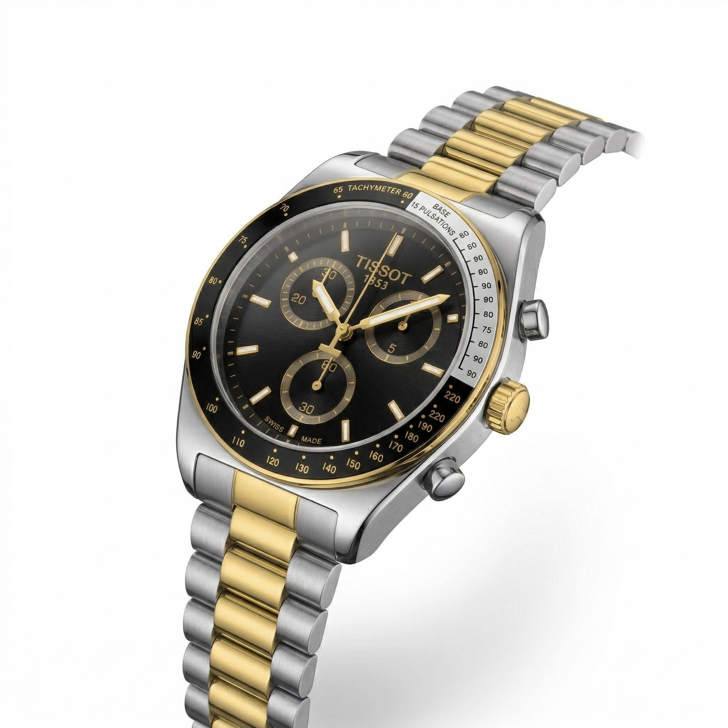 Tissot Chronograph Classic Black Dial Silver-Gold Two-Tone Stainless Steel Bracelet