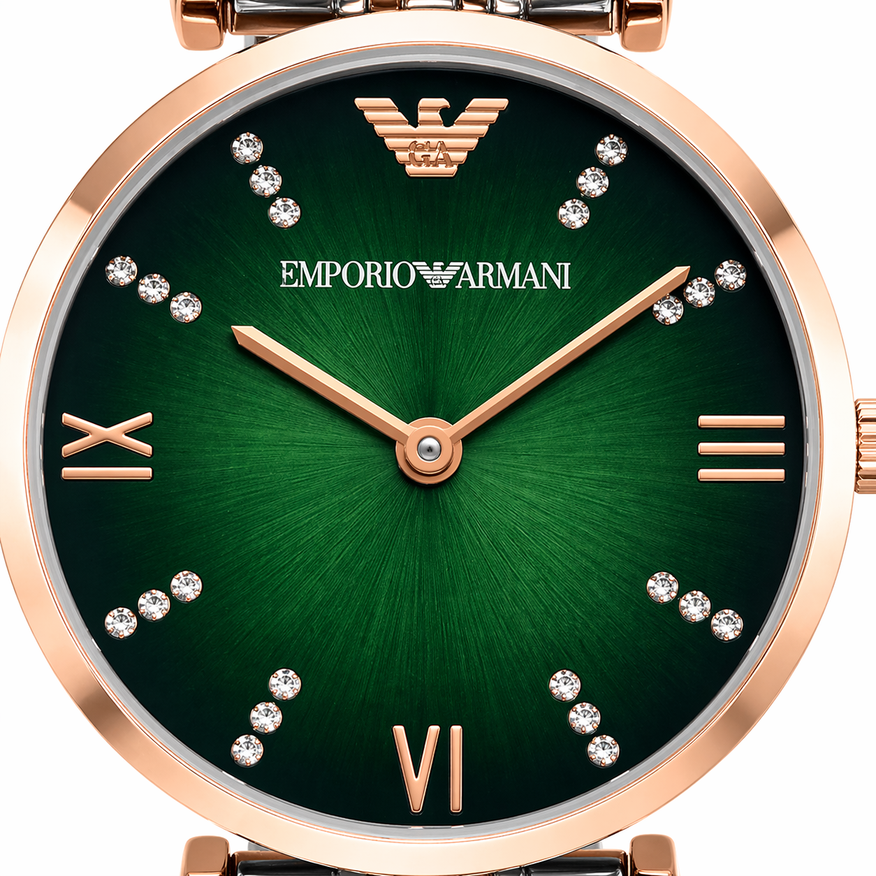 Emporio Armani Elegant Green Dial Rose Gold Case Dual-Tone Stainless Steel Watch