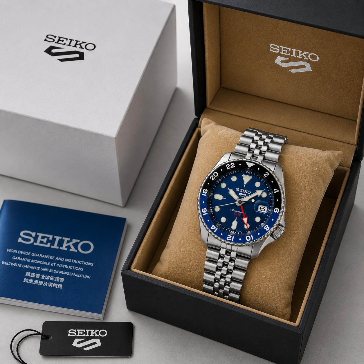 Seiko 5 GMT Automatic Stainless Steel Blue Dial Jubilee Watch