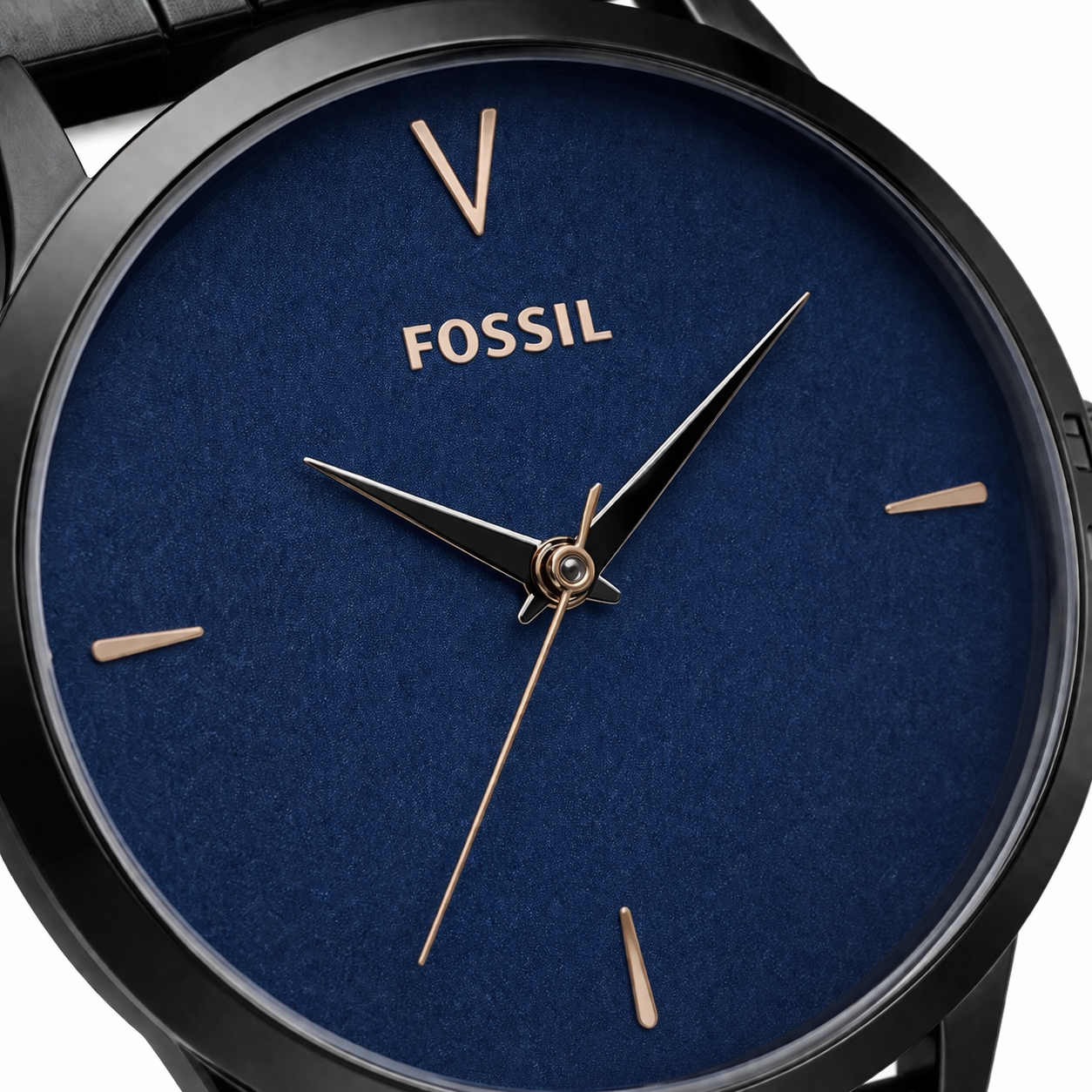Fossil Minimal Blue Dial Black Stainless Steel Mesh Strap