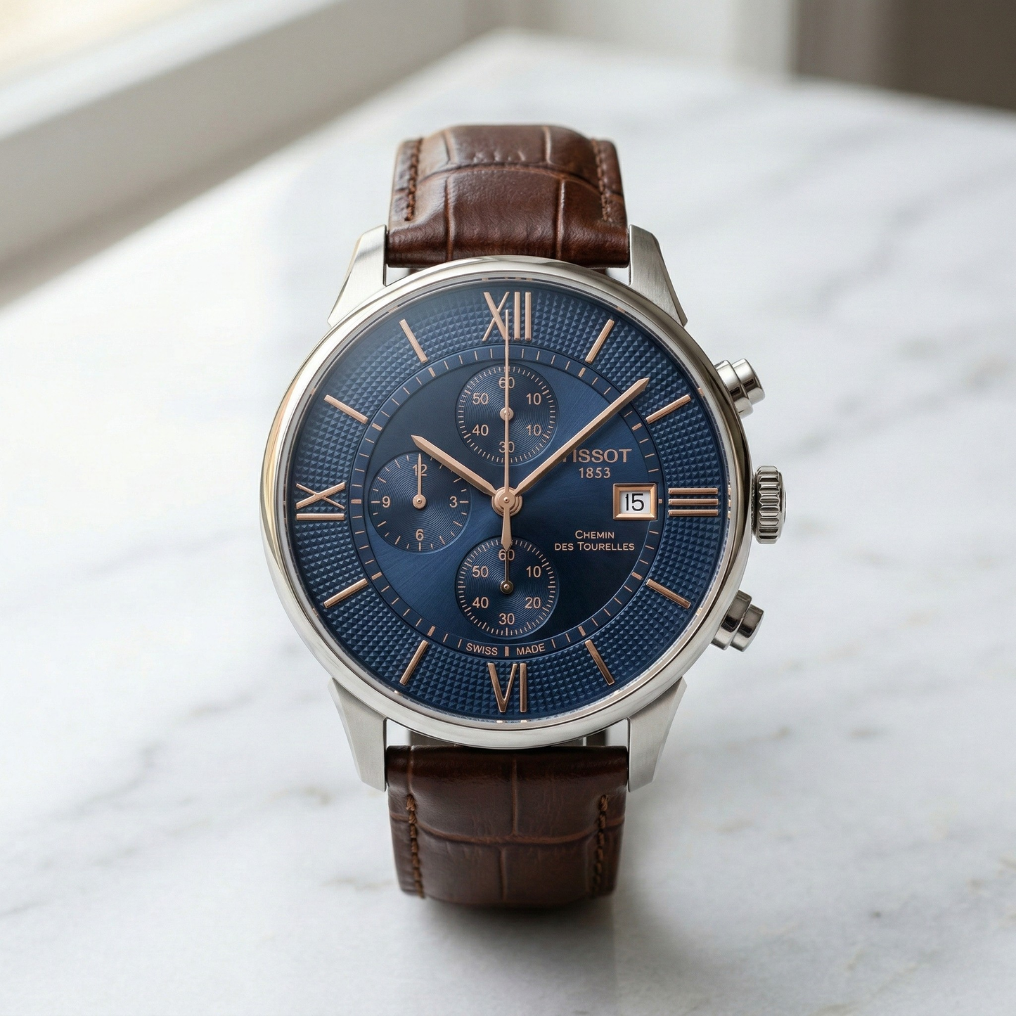 Tissot Chemin 1853 – Blue Dial Brown Leather Chronograph