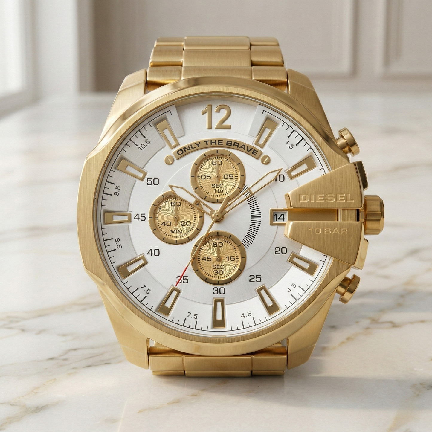 Diesel Only The Brave Chronograph Gold Case White Dial Steel Bracelet