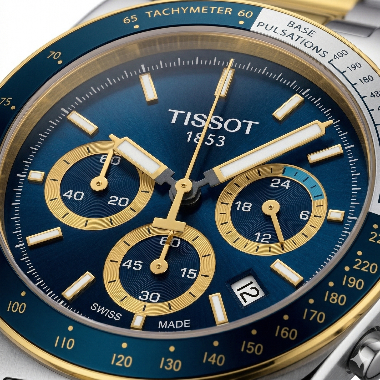 Tissot Chronograph Blue Dial Silver Case Two-Tone Steel Bracelet