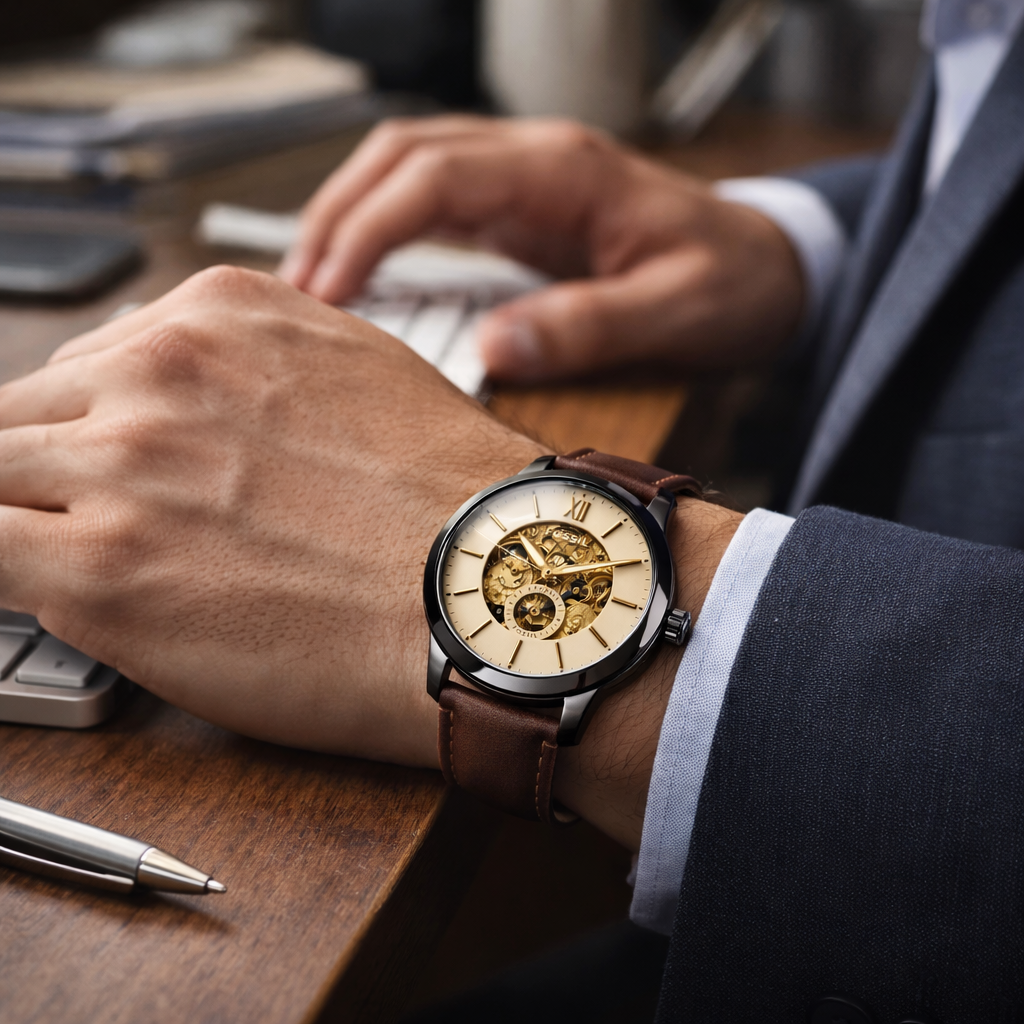 Fossil Skeleton Classic Cream Dial – Brown Leather Strap