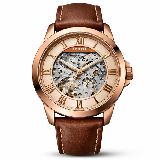 Fossil Skeleton Classic Rose Gold Case – Brown Leather Strap