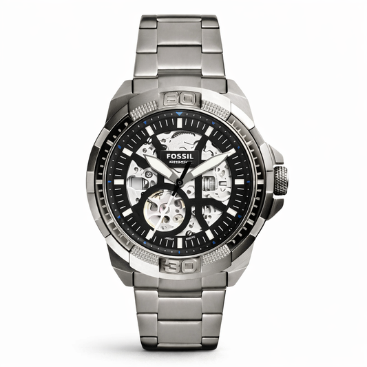 Fossil Bronson Skeleton Silver Case Stainless Steel Watch