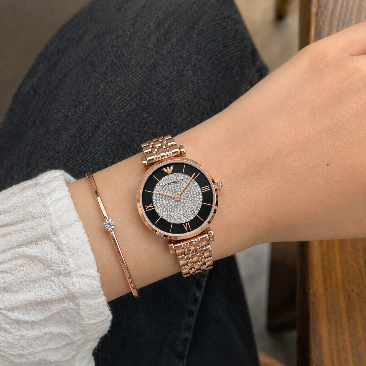 Emporio Armani Crystal Luxe Dial Watch – Rose Gold Case Stainless Steel Bracelet