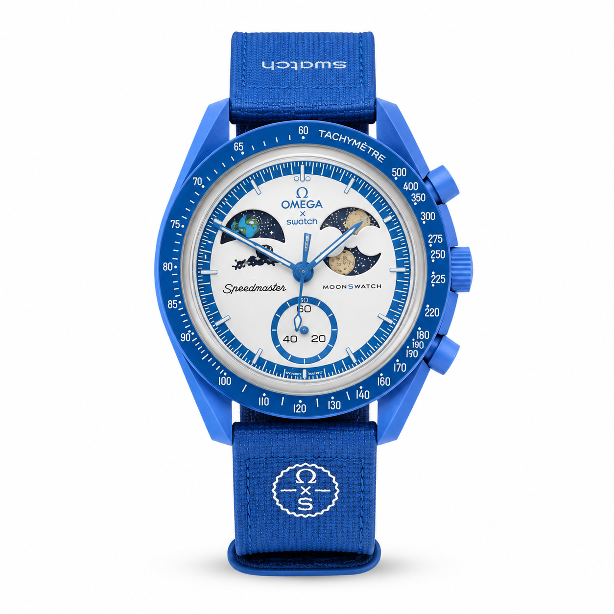Omega x Swatch MoonSwatch Moonphase Blue Chronograph Nylon Strap Watch