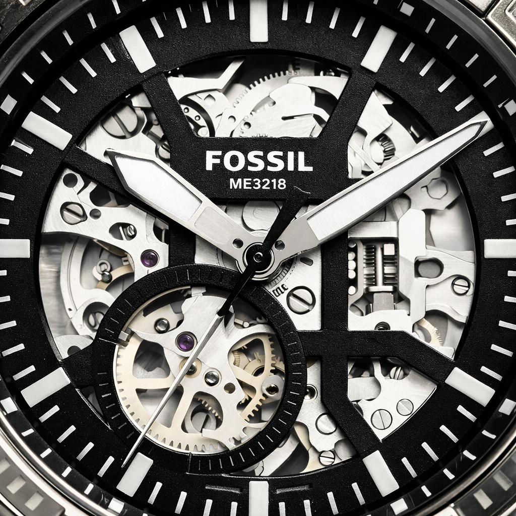 Fossil Bronson Skeleton Silver Case Stainless Steel Watch