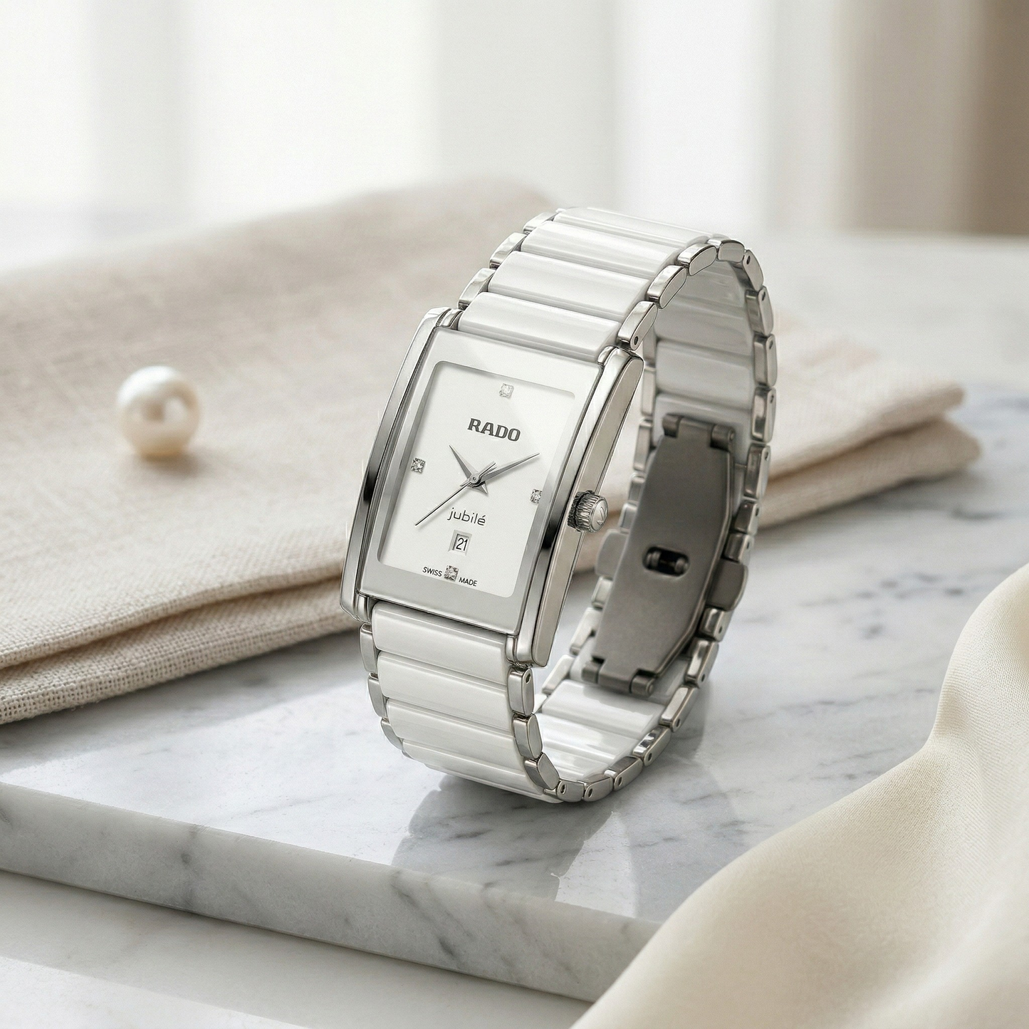 Rado Jubile Rectangle White – Silver Accents