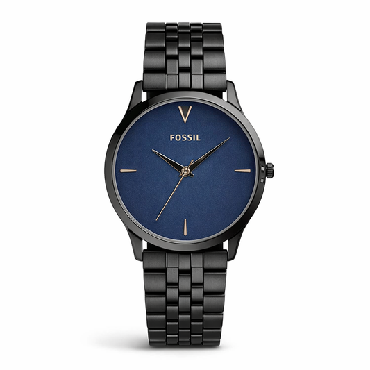 Fossil Minimal Blue Dial Black Stainless Steel Mesh Strap