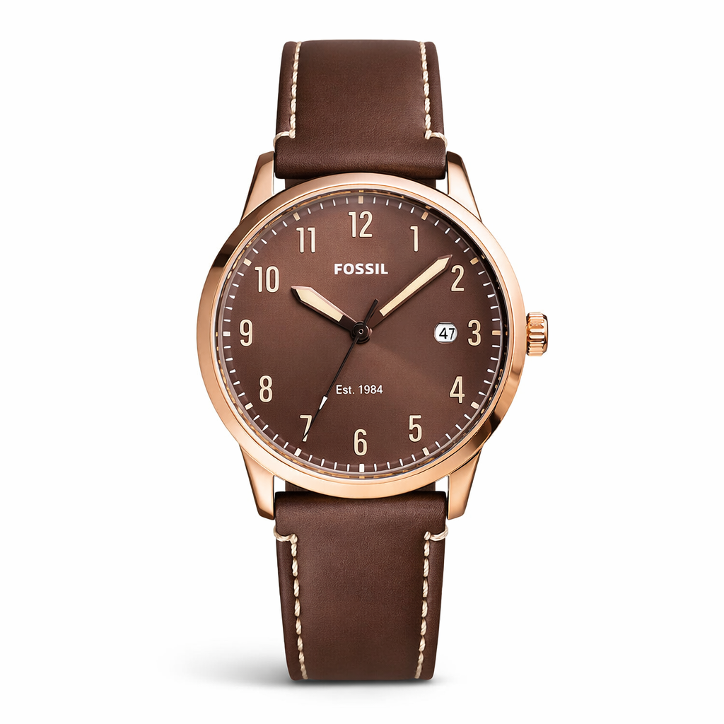 Fossil Classic Brown Dial Rose Gold Case Brown Leather Strap