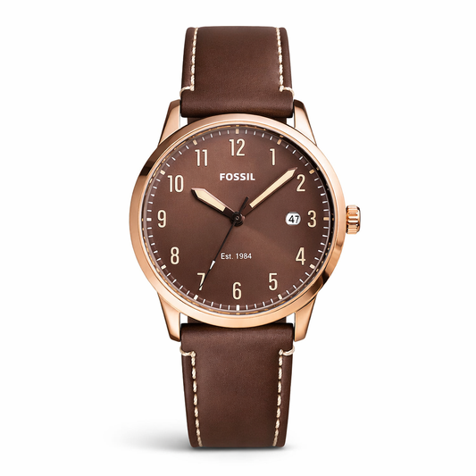 Fossil Classic Brown Dial Rose Gold Case Brown Leather Strap