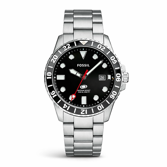 Fossil Diver Style Black Dial Silver Stainless Steel Bracelet