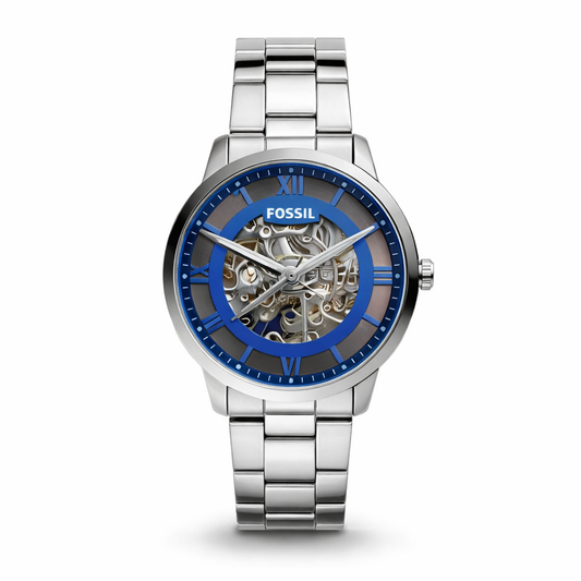 Fossil Skeleton Blue Dial Silver Stainless Steel Bracelet Watch