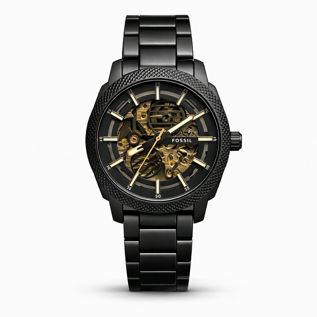 Fossil Automatic Skeleton Black Dial Black Stainless Steel Bracelet