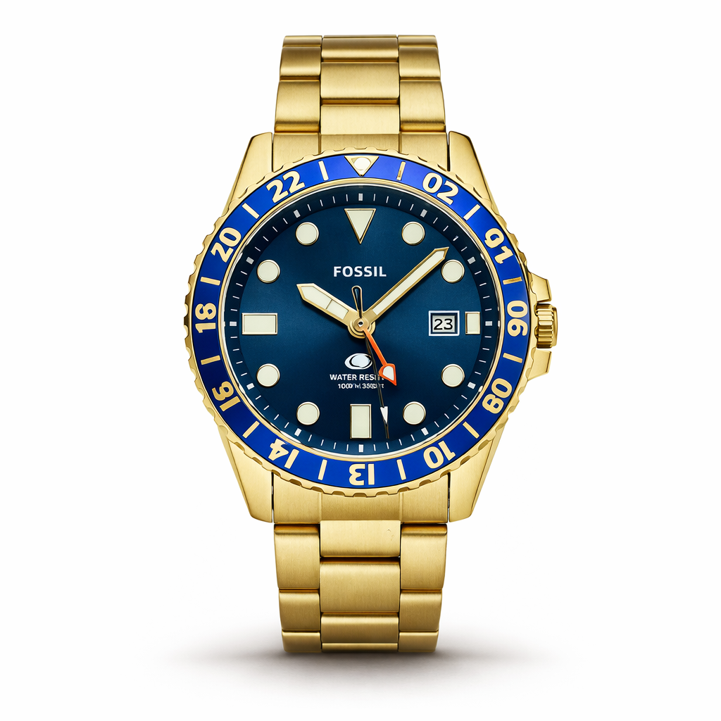 Fossil Diver Style Blue Dial Gold Stainless Steel Bracelet