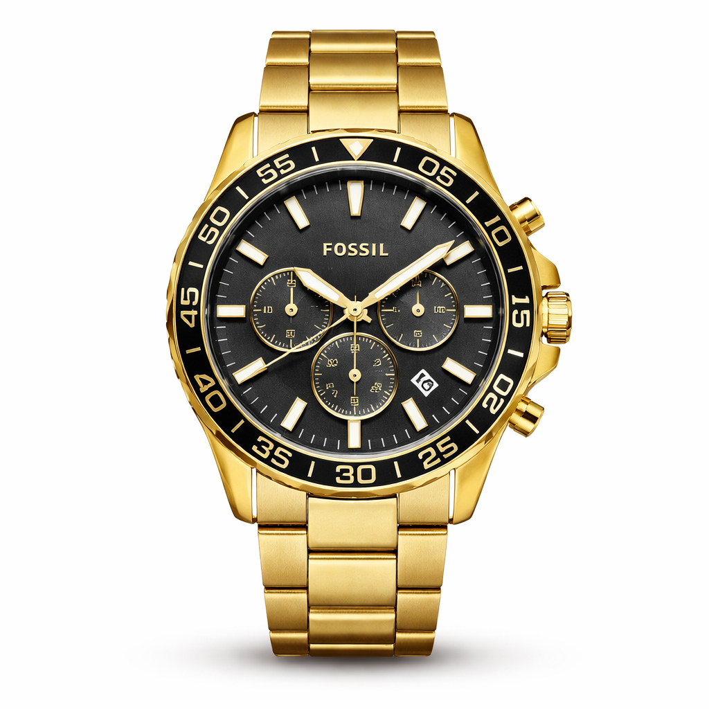Fossil Chronograph Black Dial Gold Stainless Steel Bracelet