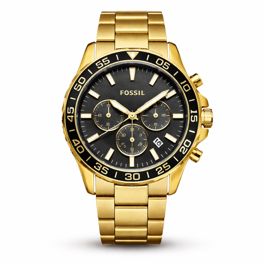 Fossil Chronograph Black Dial Gold Stainless Steel Bracelet