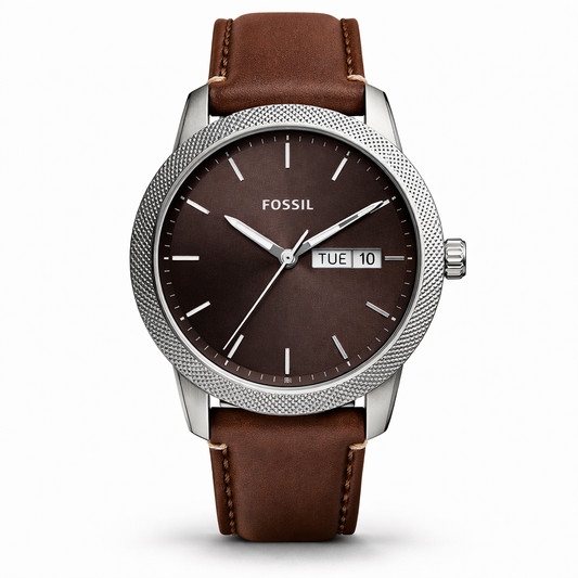 Fossil Minimal Brown Dial Silver Case Brown Leather Strap