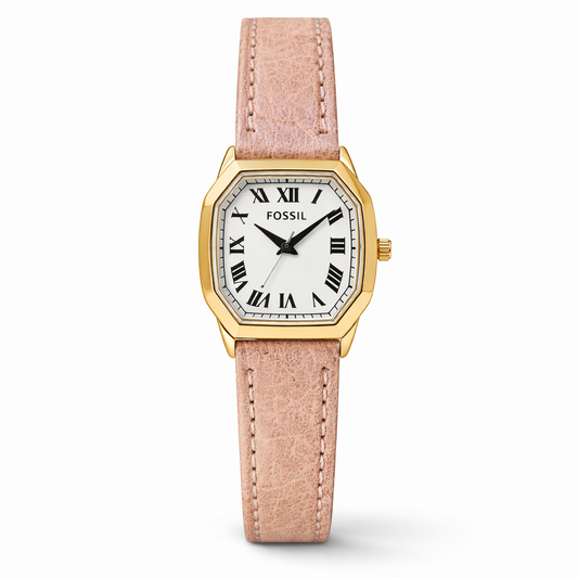 Fossil Classic Roman Dial Gold Case Pink Leather Strap