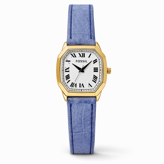 Fossil Classic Roman Dial Gold Case Blue Leather Strap