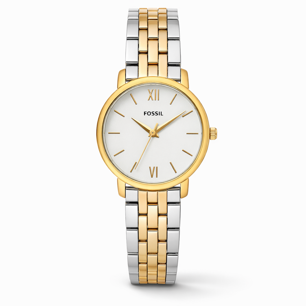 Fossil Classic Minimal White Dial Gold Case Two-Tone Bracelet
