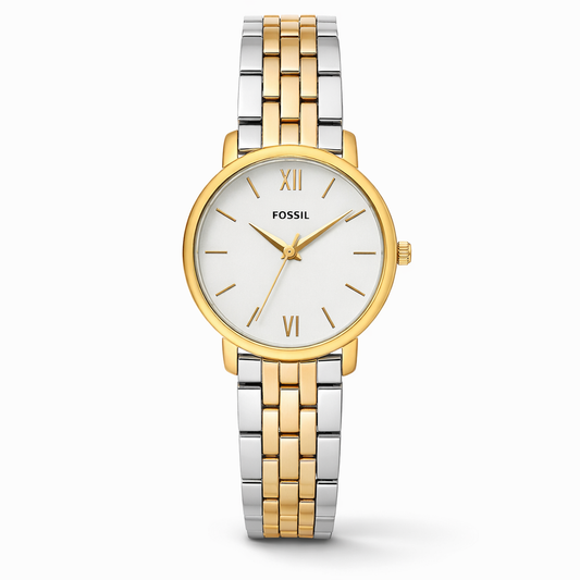 Fossil Classic Minimal White Dial Gold Case Two-Tone Bracelet