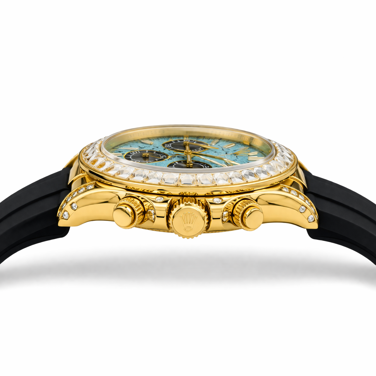 Aurum Chrono Ice Blue Gold Case Rubber Strap Watch