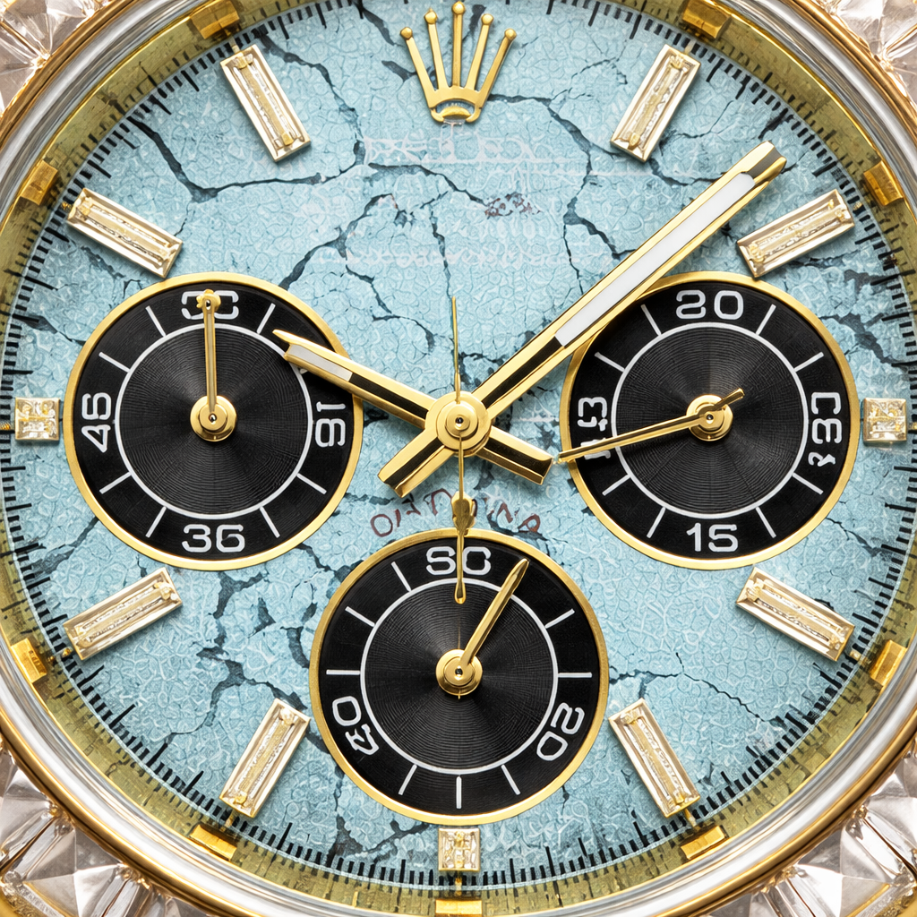 Aurum Chrono Ice Blue Gold Case Rubber Strap Watch