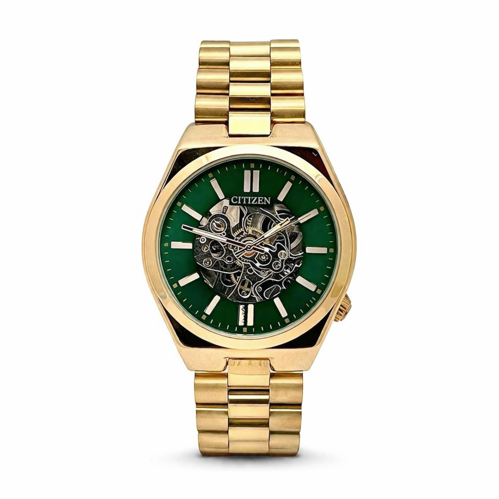 Citizen Open-Heart Automatic Gold Case Emerald Dial Steel Bracelet
