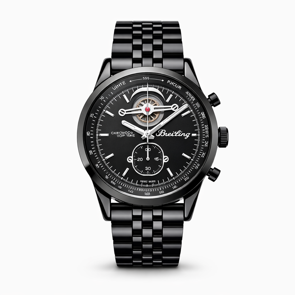 Breitling Black Open-Heart Mechanical Watch – Black Case Steel Bracelet