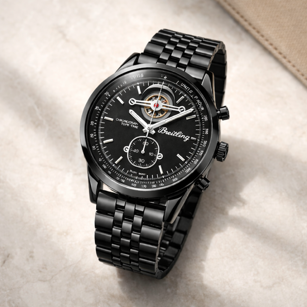 Breitling Black Open-Heart Mechanical Watch – Black Case Steel Bracelet