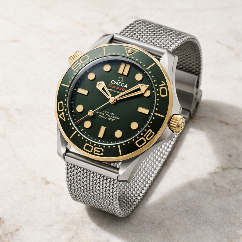 Aurex Diver Classic – Silver Case Green Dial Mesh Bracelet