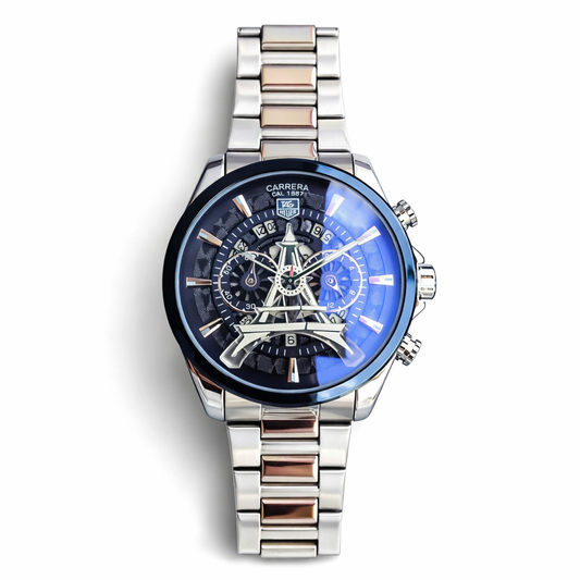 TAG Heuer Carrera Style Skeleton Chronograph Silver Case Two-Tone Steel Bracelet
