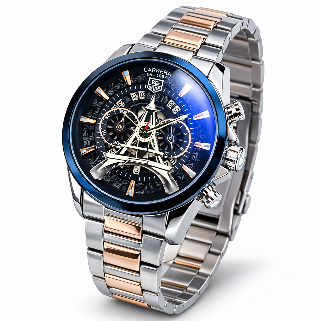 TAG Heuer Carrera Style Skeleton Chronograph Silver Case Two-Tone Steel Bracelet