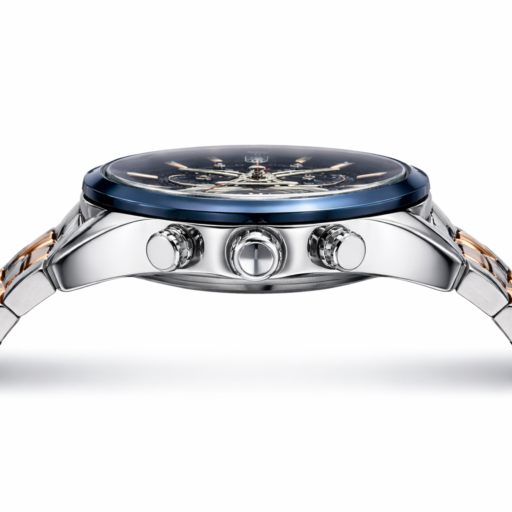 TAG Heuer Carrera Style Skeleton Chronograph Silver Case Two-Tone Steel Bracelet
