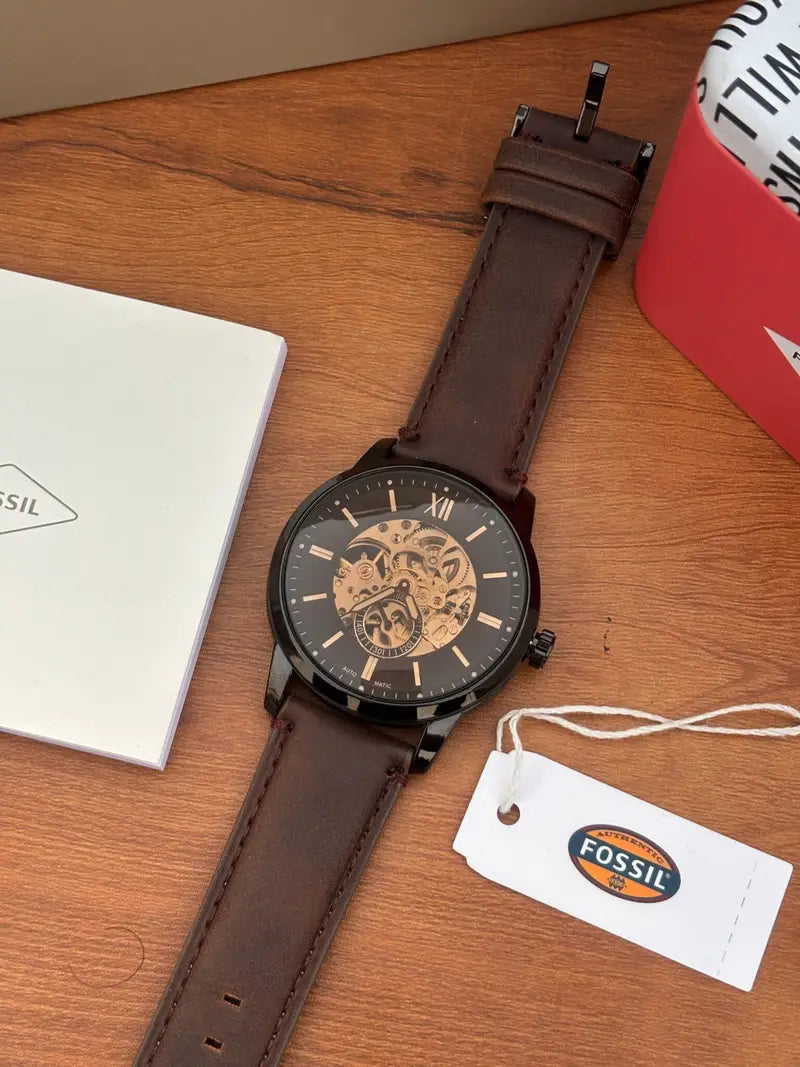 Fossil Skeleton Classic Black Case Brown Leather Watch