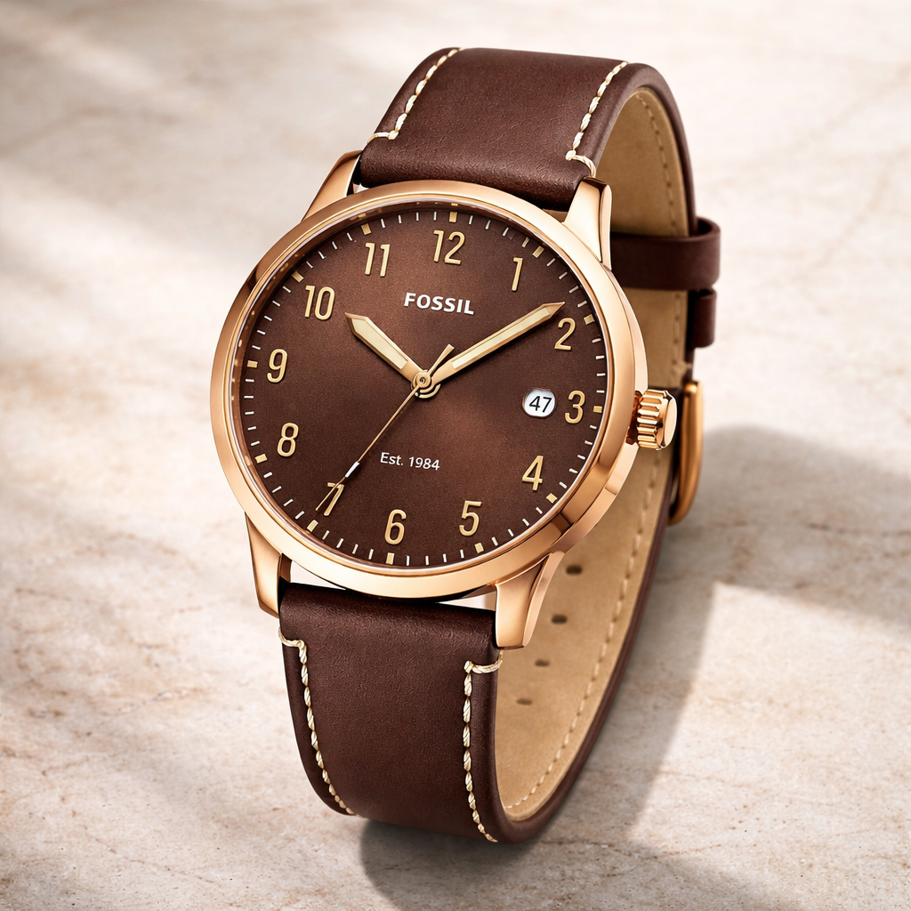 Fossil Classic Brown Dial Rose Gold Case Brown Leather Strap