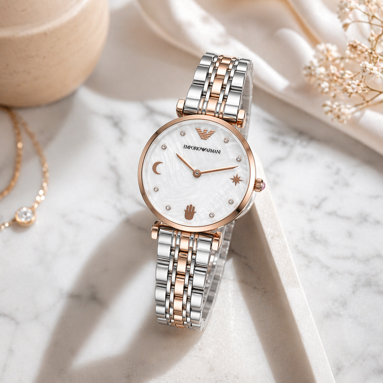 Emporio Armani Minimal Moonphase Rose Gold Dual-Tone Stainless Steel Watch