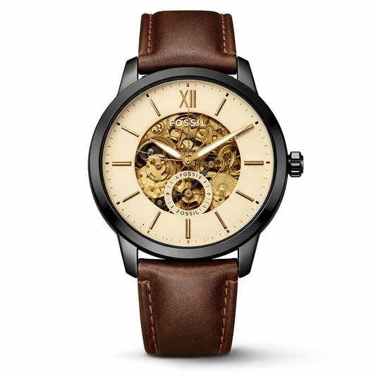 Fossil Skeleton Classic Cream Dial – Brown Leather Strap