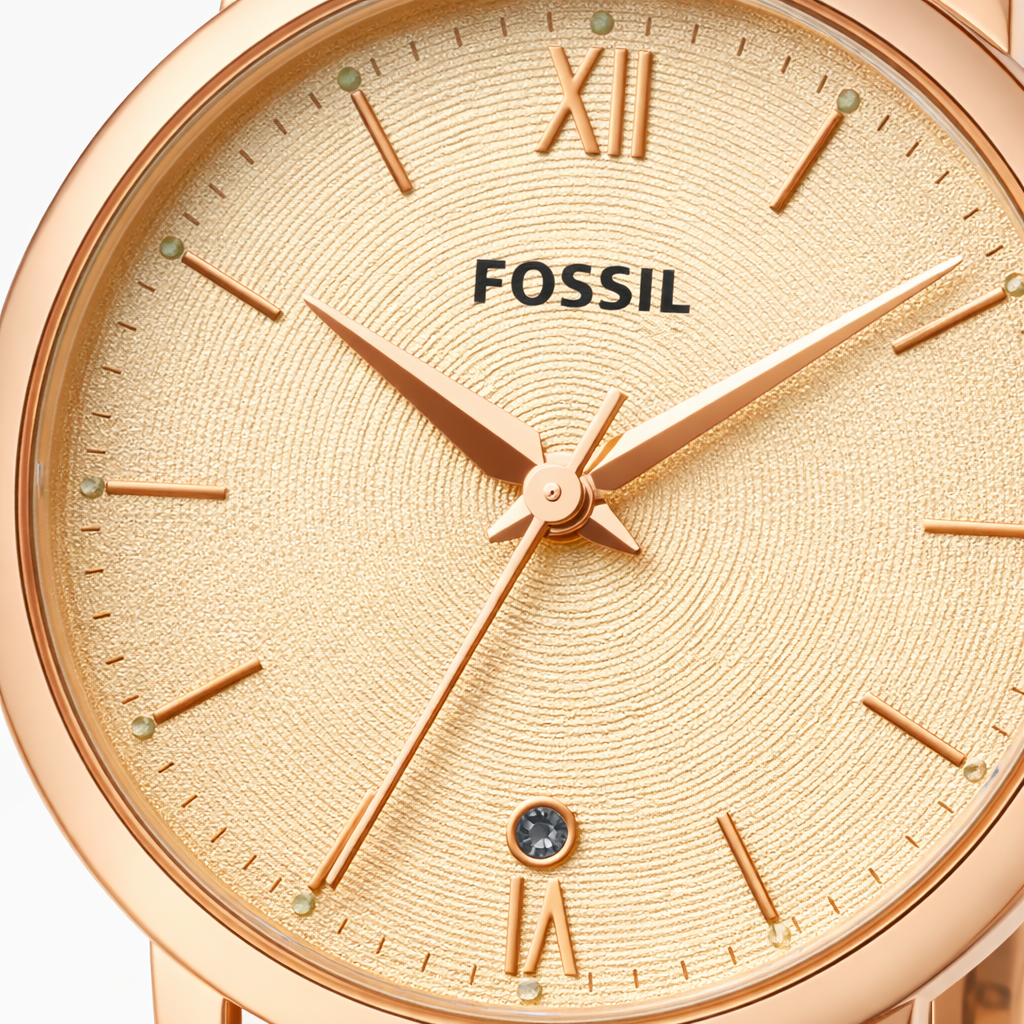 Fossil Minimal Champagne Dial Rose Gold Stainless Steel Bracelet