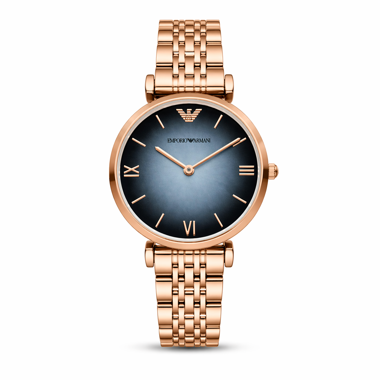 Emporio Armani Minimal Blue Dial Watch – Rose Gold Case Stainless Steel Bracelet