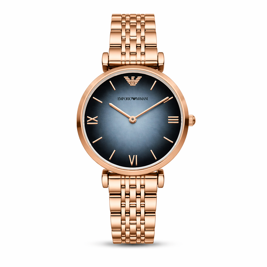 Emporio Armani Minimal Blue Dial Watch – Rose Gold Case Stainless Steel Bracelet