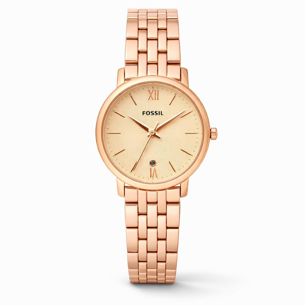 Fossil Minimal Champagne Dial Rose Gold Stainless Steel Bracelet
