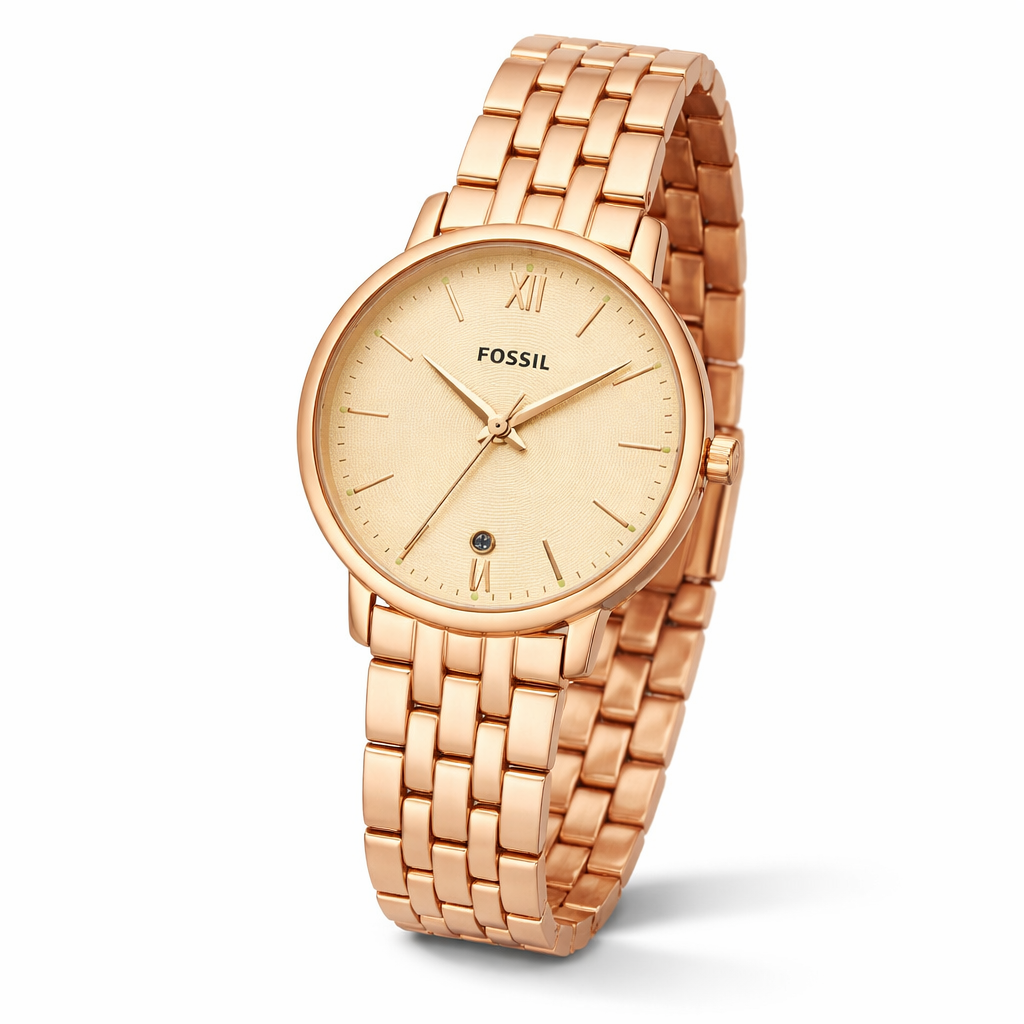 Fossil Minimal Champagne Dial Rose Gold Stainless Steel Bracelet