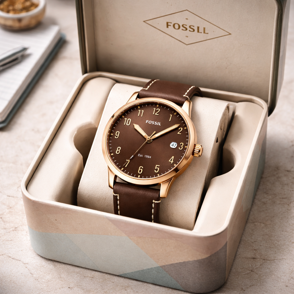Fossil Classic Brown Dial Rose Gold Case Brown Leather Strap